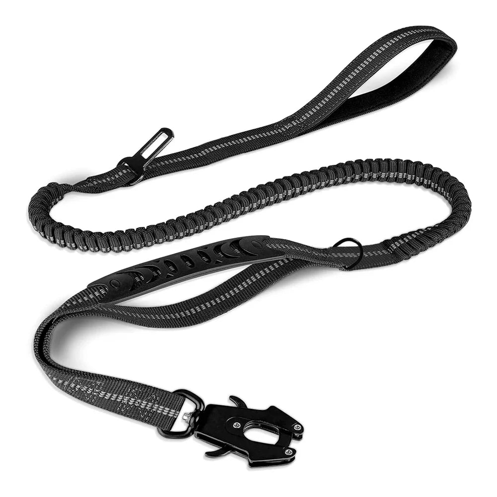 Shock Absorbing Leash with Car Seatbelt