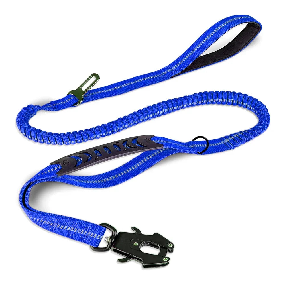 Shock Absorbing Leash with Car Seatbelt